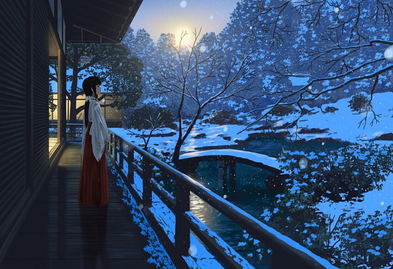 Snow Garden, stream, pretty, house, home, bonito, branch, sweet, nice,  japan, HD wallpaper | Peakpx