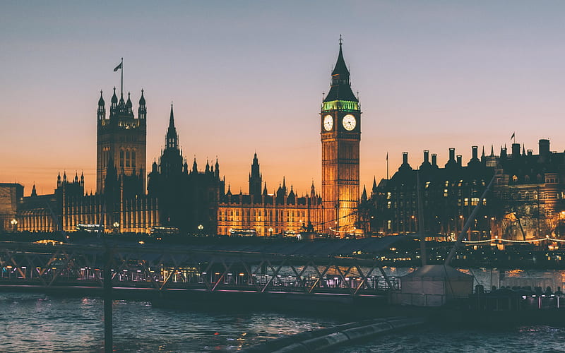 London evening city, Big Ben, english landmarks, England, UK, United Kingdom, HD wallpaper