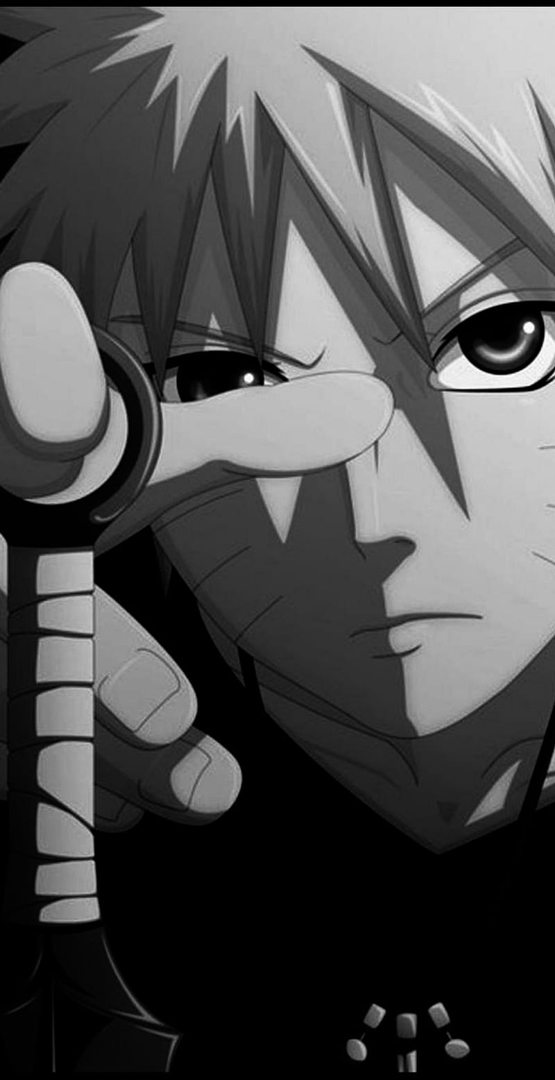 Naruto greyscale, anime, black, iphone, minimal, samsung, white, HD phone wallpaper