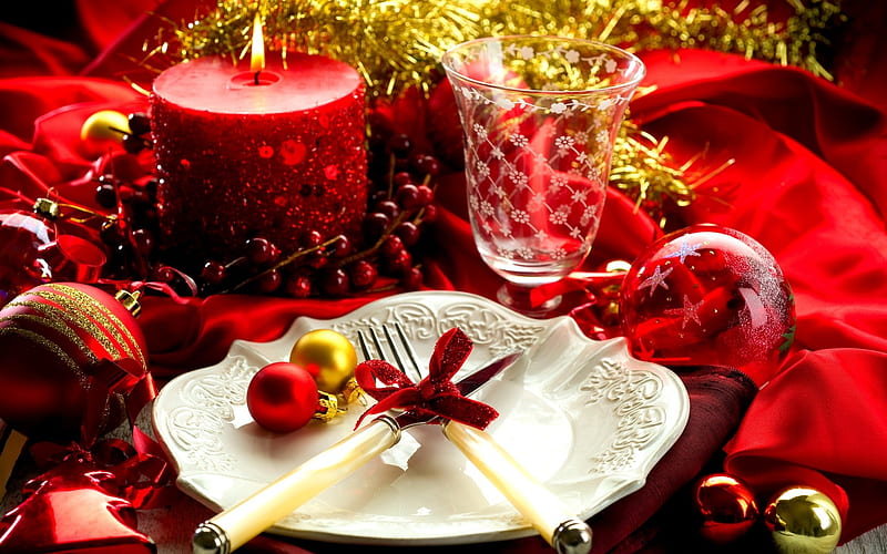 Christmas Decoration, plate, Christmas, candle, Decoration, HD wallpaper
