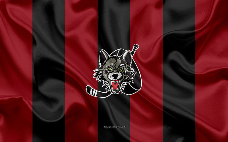 Chicago Wolves, American Hockey Club, emblem, silk flag, red-black silk texture, AHL, Chicago Wolves logo, Chicago, Illinois, USA, hockey, American Hockey League, HD wallpaper