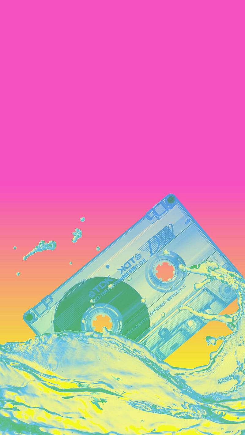 cassette, tape, vaporwave, pink, audio cassete, gradient, water, liquid, digital art, vintage, HD phone wallpaper