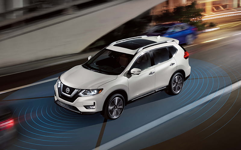 Nissan Rogue, 2018 exterior, front view, new white Rogue, new technologies, Japanese cars, Nissan, HD wallpaper
