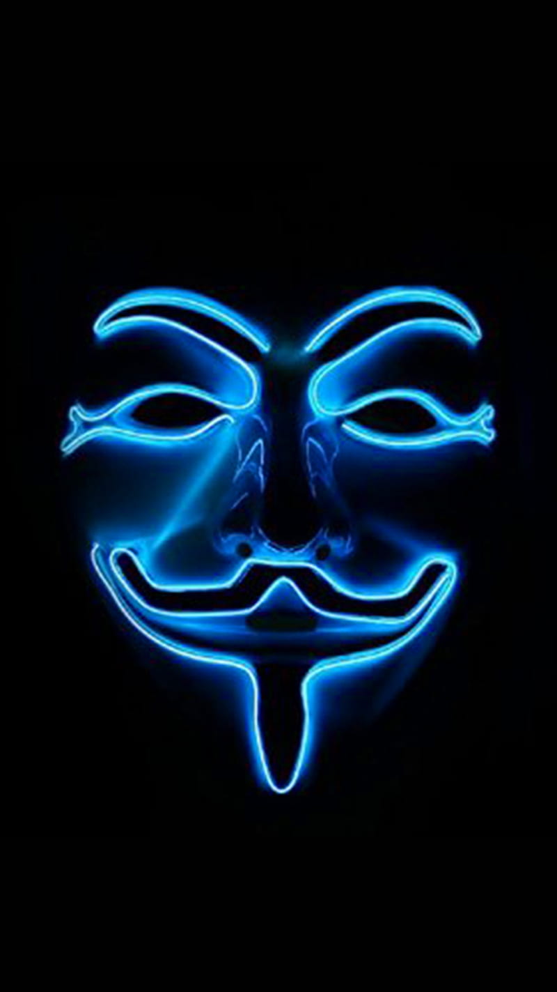 Anonymous neon, anonymous, blue, gontu, mask, neon, HD phone wallpaper
