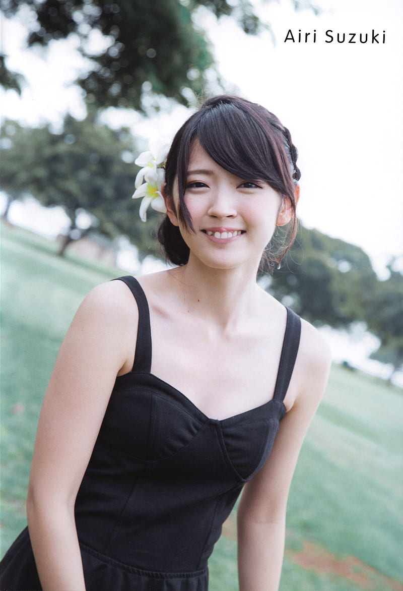 Airi Suzuki, outdoors, Asian, smiling, black dress, women, women outdoors, brunette, HD phone wallpaper
