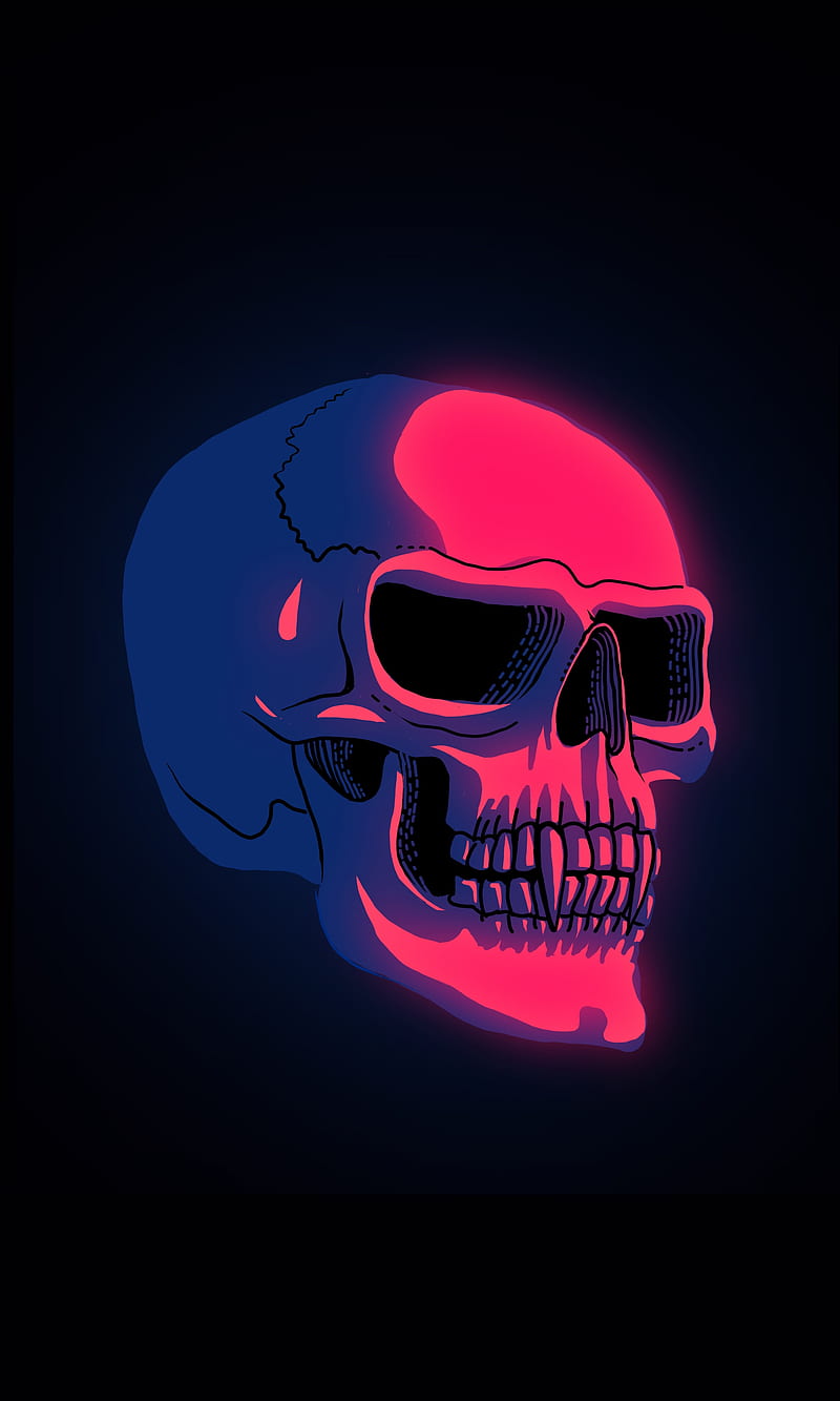 Redlight Skull, My, Redlight, amoled, art, badass, black, bones, creepy, digital, drawing, evil, face, fangs, glow, light, occult, oled, red, scary, skull, vibrant, HD phone wallpaper