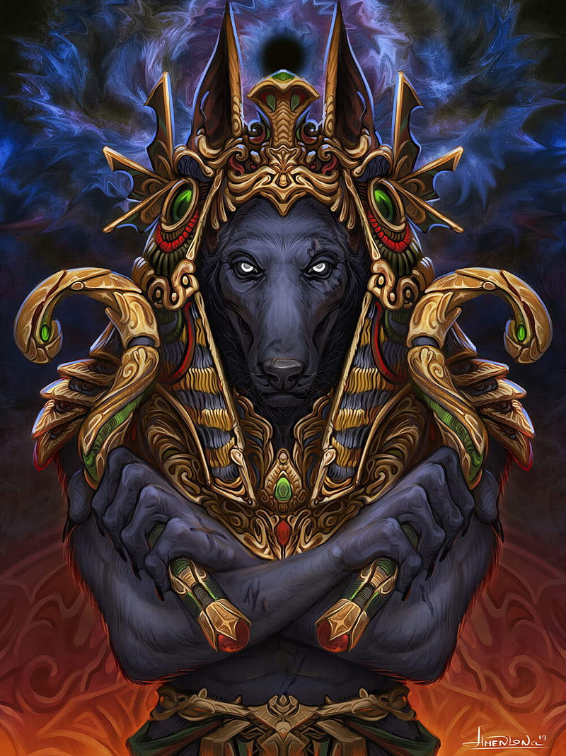 wolf, pharaoh, art, deity, mythical, HD phone wallpaper