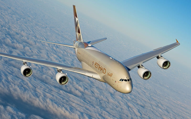 Airbus A380, Etihad Airways, passenger plane, air travel, modern airplanes, Airbus, HD wallpaper