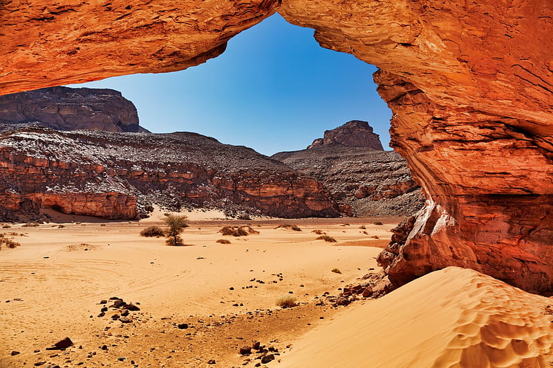 Algerian Desert Canyons, landscape, cave, mountains, sahara, sky, HD wallpaper