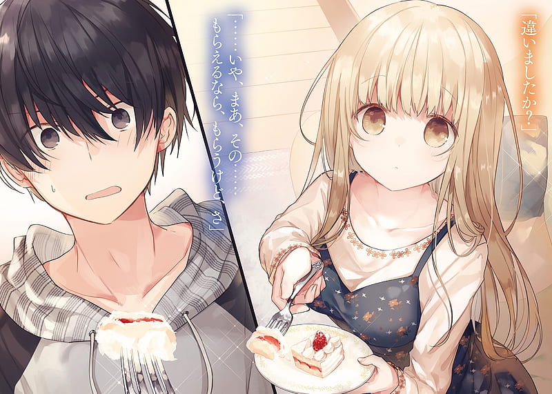 Anime couple, romance, cute, blonde, cake, dessert, Anime, HD wallpaper |  Peakpx