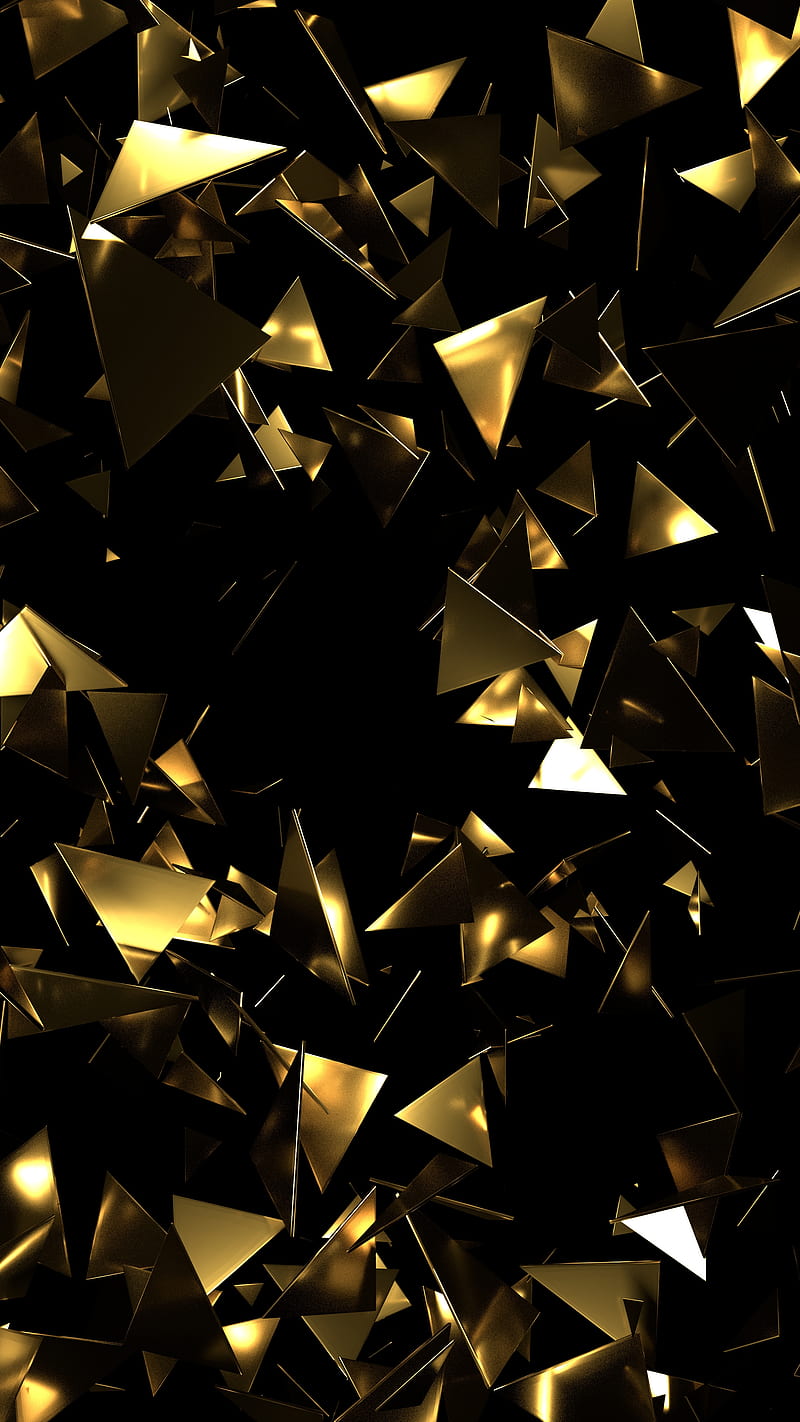 Gold Triangles, Anders, Anders Lunde, abstract, anderslunde, black, particles, shards, HD phone wallpaper
