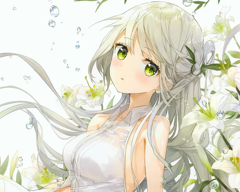 White Lily, art, girl, pure, flowers, lily, white, orginal, HD wallpaper