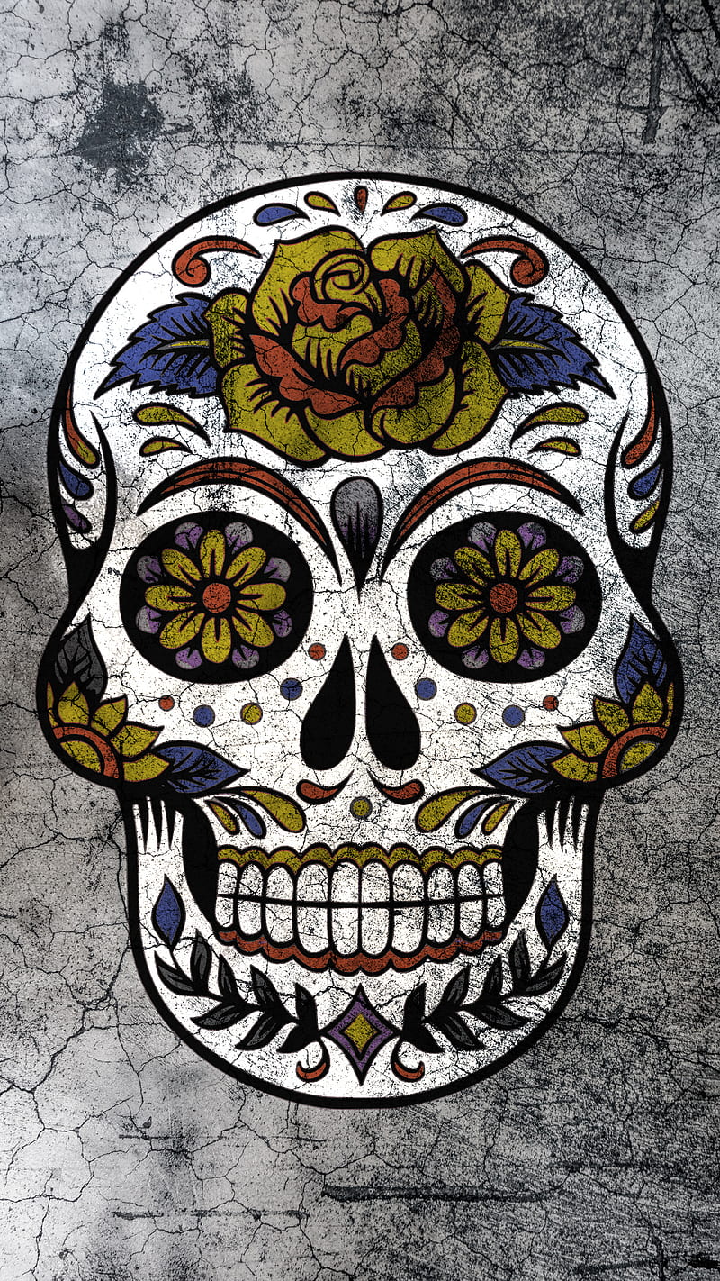 dia de muertos, bone, bones, death, flowers, graffiti, sKulls, skull, strange, wall, weird, HD phone wallpaper