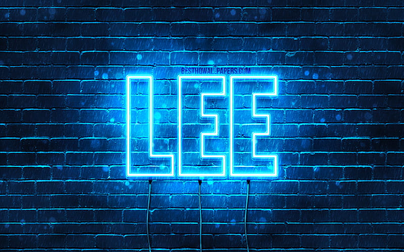Lee with names, horizontal text, Lee name, blue neon lights, with Lee name, HD wallpaper