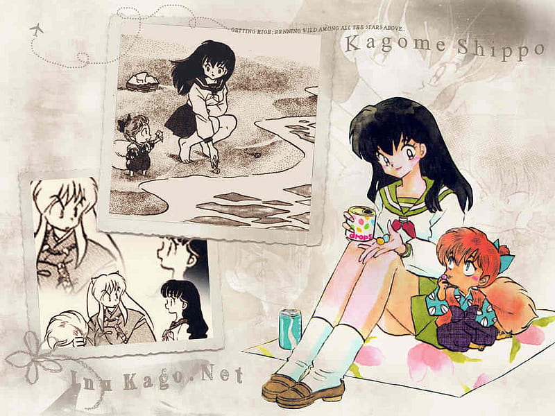 Shippo Kagome, shippo, inuyasha, anime, kagome, HD wallpaper