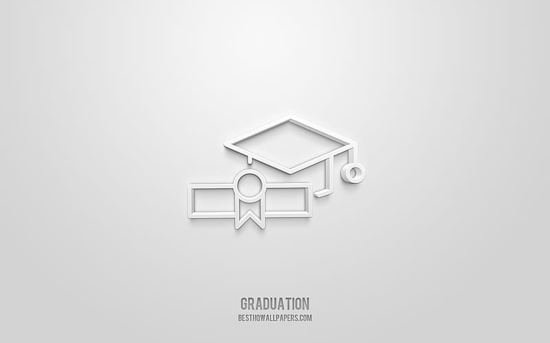 Graduation 3d icon, white background, 3d symbols, Graduation, creative 3d art, 3d icons, Graduation sign, Education 3d icons, HD wallpaper