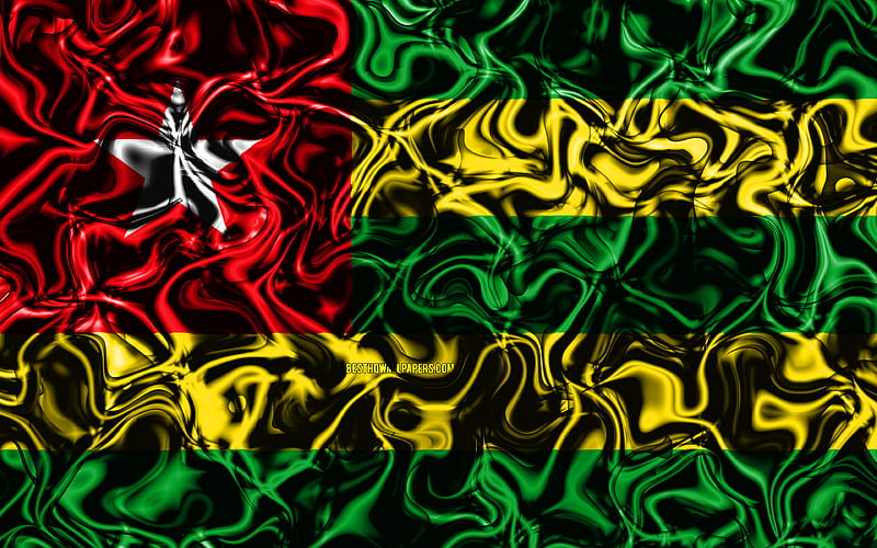 Flag of Togo, abstract smoke, Africa, national symbols, Togolese flag, 3D art, Togo 3D flag, creative, African countries, Togo, HD wallpaper