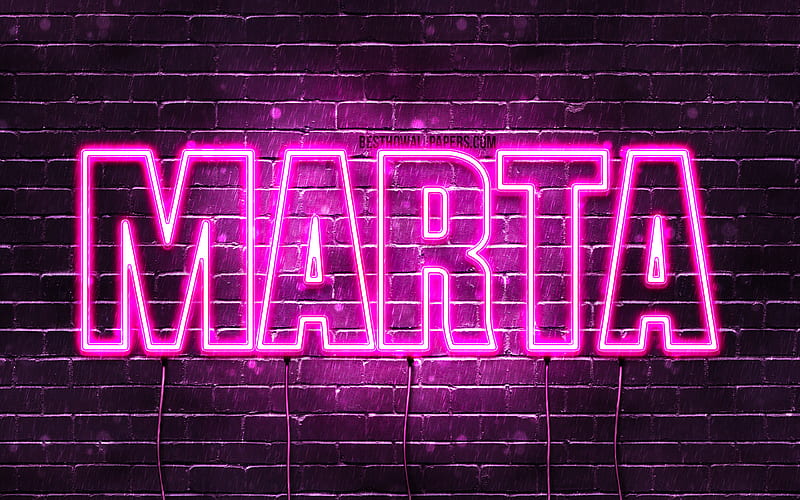 Marta with names, female names, Marta name, purple neon lights, Happy Birtay Marta, popular italian female names, with Marta name, HD wallpaper