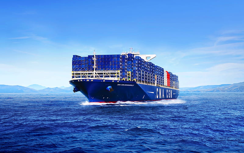 CMA CGM Bougainville, sea, cargo ship, container ship, CMA CGM Group, cargo transport, HD wallpaper