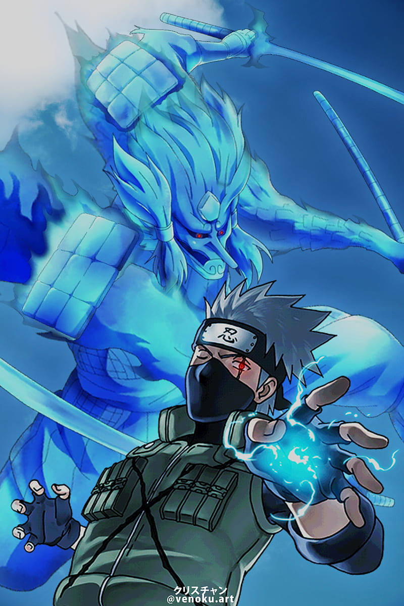 Kakashi, naruto, electric blue, HD phone wallpaper