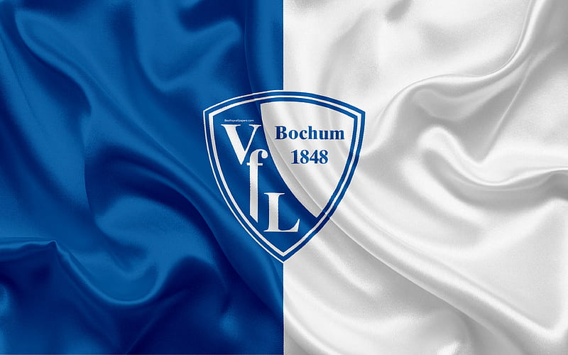 VfL Bochum 1848 blue white silk flag, German football club, logo, emblem, 2 Bundesliga, football, Bochum, Germany, Second Bundesliga, Bochum FC, HD wallpaper