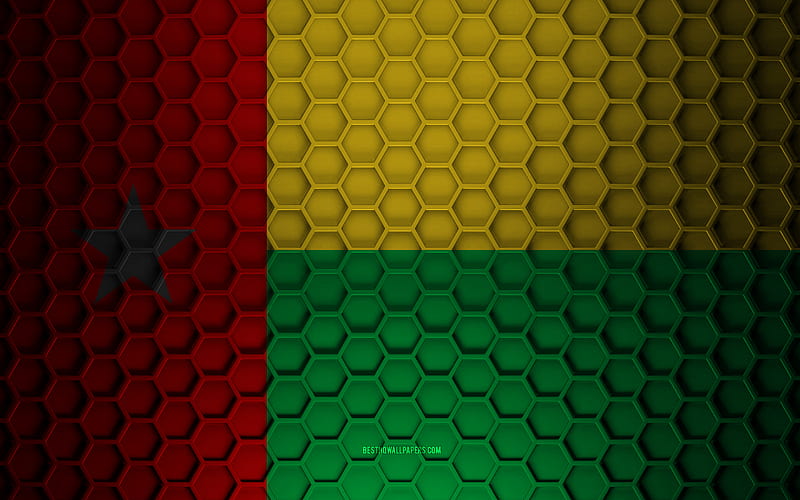 Guinea-Bissau flag, 3d hexagons texture, Guinea-Bissau, 3d texture, Guinea-Bissau 3d flag, metal texture, flag of Guinea-Bissau, HD wallpaper