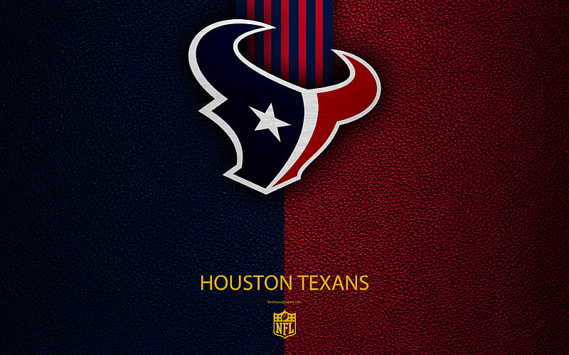 Houston Texans American football, logo, emblem, Houston, Texas, USA, NFL, blue red leather texture, National Football League, Northern Division, HD wallpaper