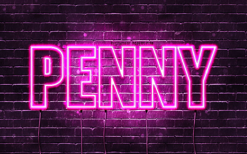 Penny with names, female names, Penny name, purple neon lights, Happy Birtay Penny, with Penny name, HD wallpaper