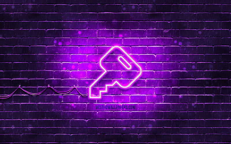 Key neon icon violet background, neon symbols, Key, creative, neon icons, Key sign, computer signs, Key icon, computer icons, HD wallpaper
