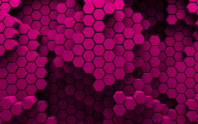 purple hexagons hexagons 3D texture, honeycomb, hexagons patterns, hexagons textures, 3D textures, purple backgrounds, HD wallpaper