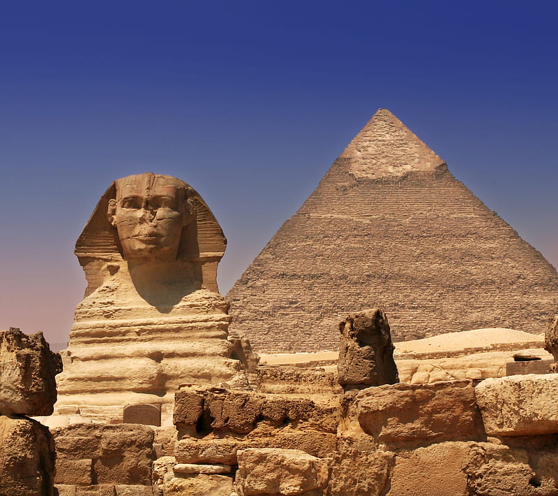 Sphinx and Pyramid, ancient, egypt, giza, history, pyramids, HD wallpaper
