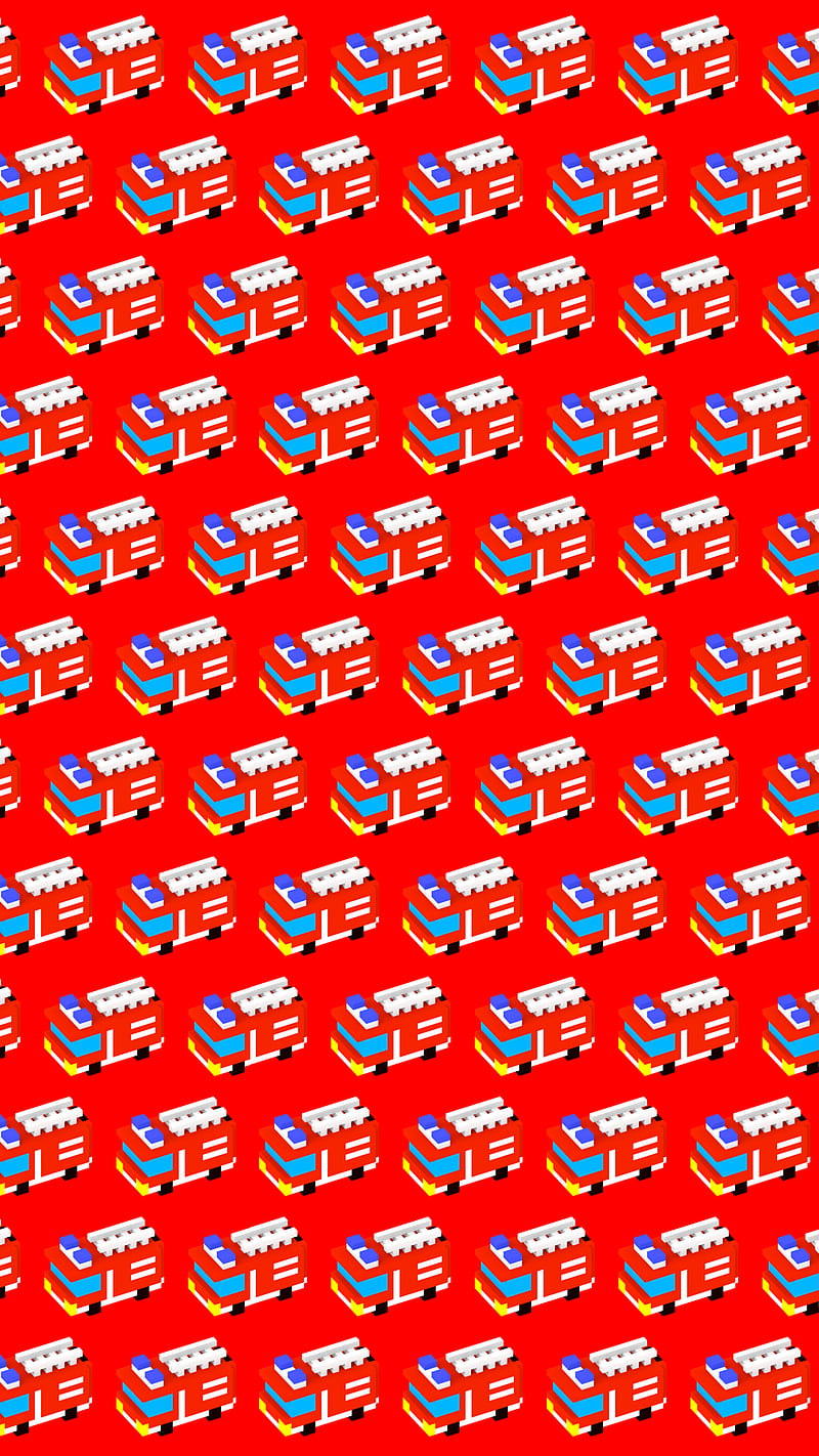 Firetruck Pattern, Car, Fire, Kids, Pixelart, Red, Tiny, Toy, Truck, Voxel, HD phone wallpaper