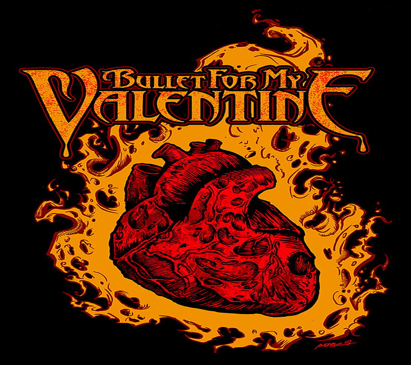 Bfmv graphic, bullet for my valentine, hearts burst into fire, HD wallpaper