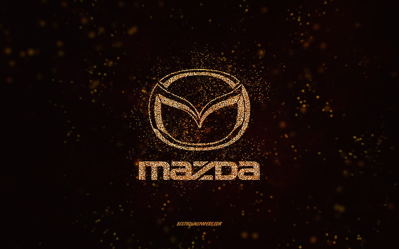Mazda glitter logo, , black background, Mazda logo, gold glitter art, Mazda, creative art, Mazda gold glitter logo, HD wallpaper