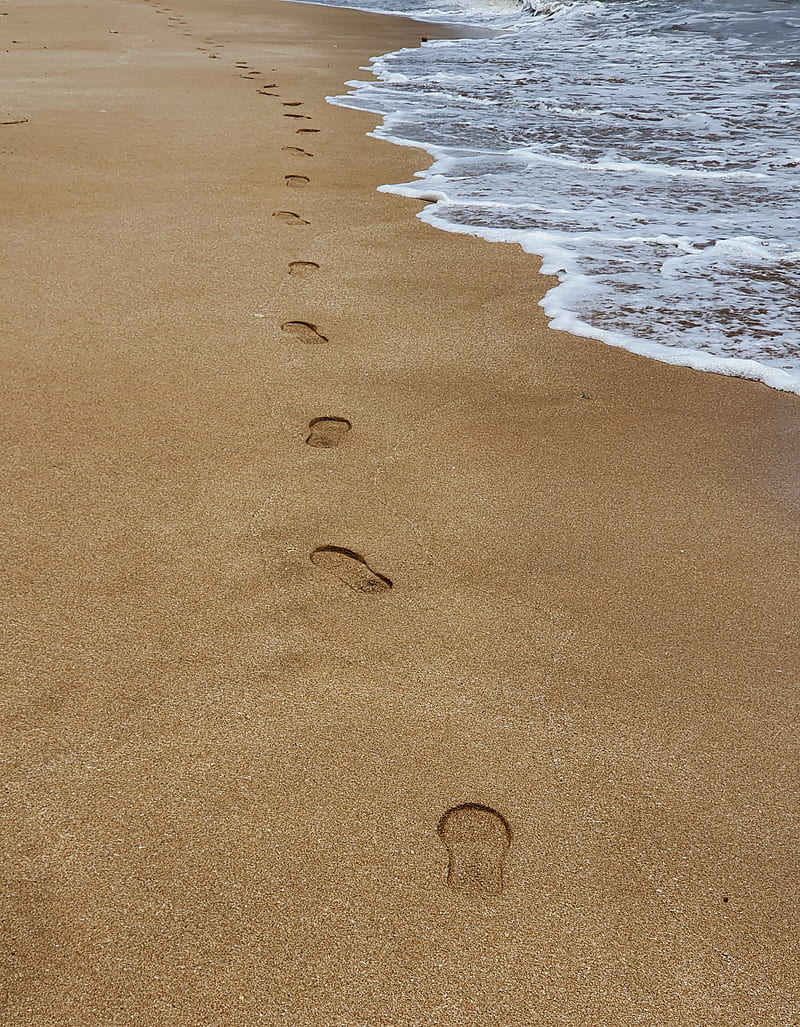 Beach Walk, arabian sea, beach, footsteps, ocean, sea, snad, walk, HD phone wallpaper