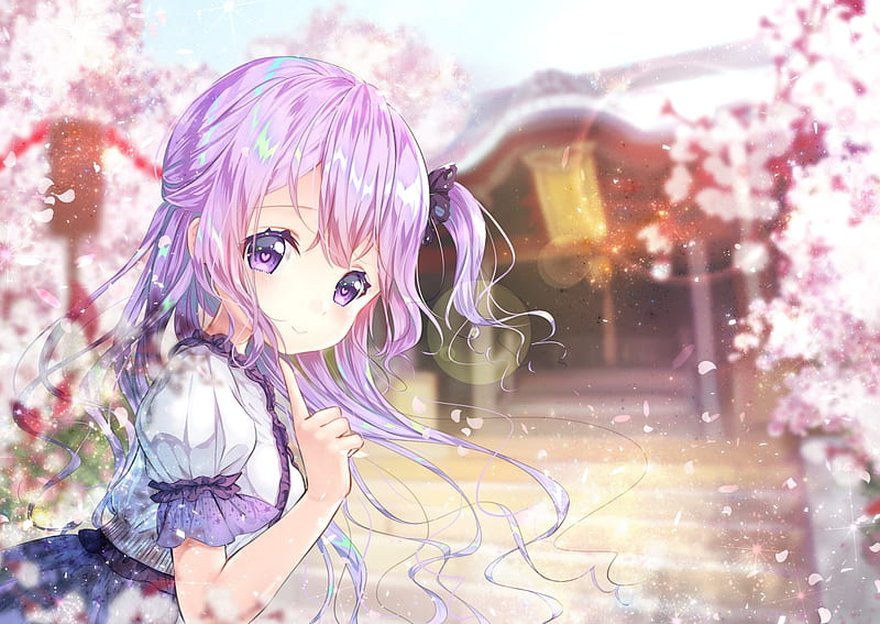 hms unicorn, purple hair, azur lane, anime games, loli, cute, cherry blossoms, dress, Anime, HD wallpaper