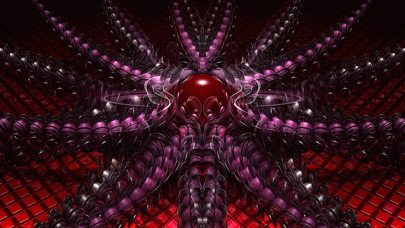 Purple Red Balls Fractal Shapes Abstract, HD wallpaper