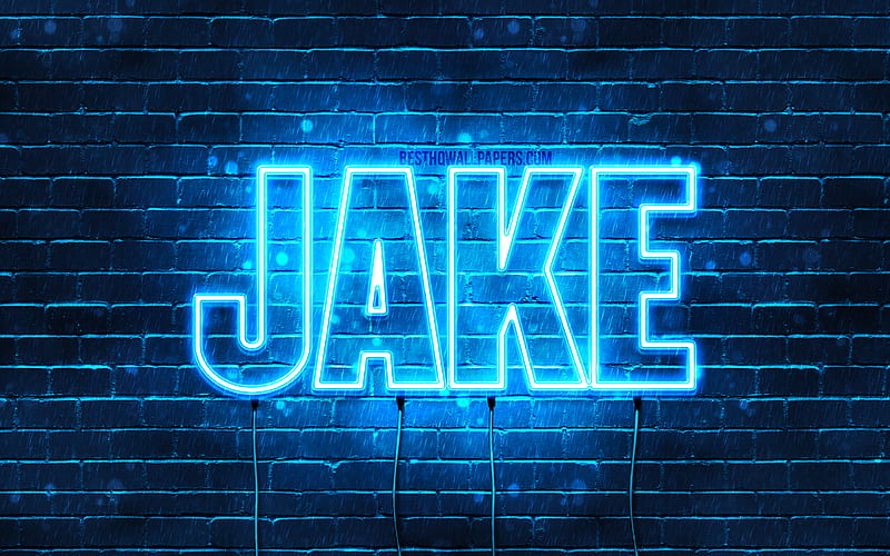 Jake with names, horizontal text, Jake name, blue neon lights, with Jake name, HD wallpaper