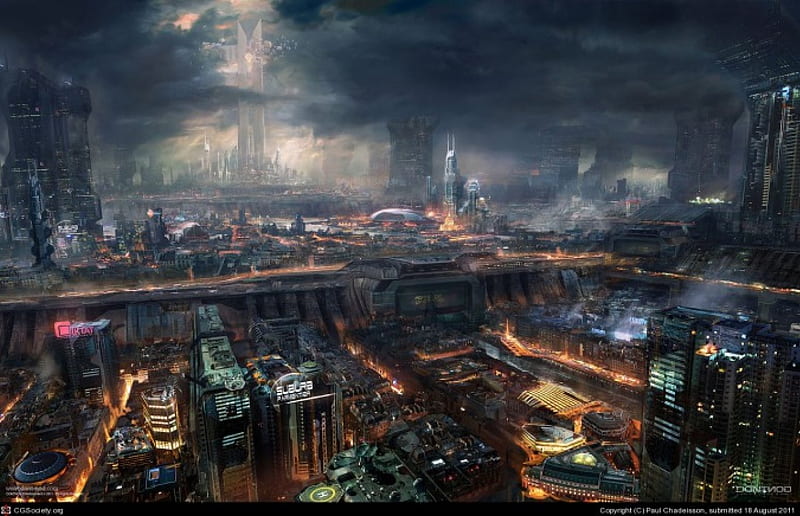 city, smog, evening, night, lights, HD wallpaper