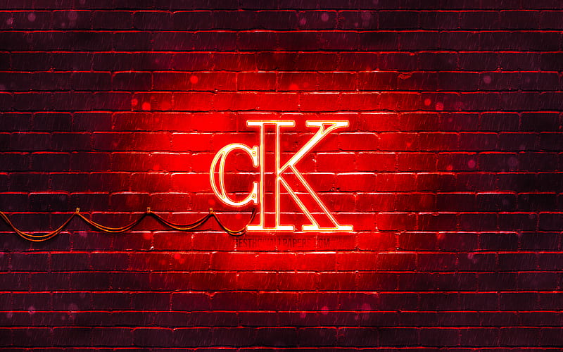 Calvin Klein red logo red brickwall, Calvin Klein logo, fashion brands, Calvin Klein neon logo, Calvin Klein, HD wallpaper