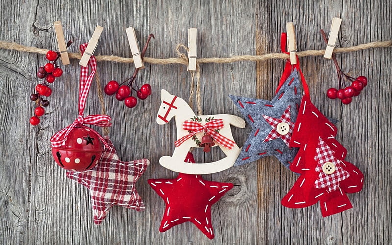 Merry Christmas!, red, deco, craciun, christmas, horse, card, tree, white, figurine, star, wood, HD wallpaper