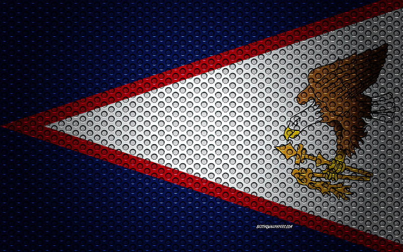 Flag of American Samoa creative art, metal mesh texture, American Samoa flag, national symbol, American Samoa, Oceania, flags of Oceania countries, HD wallpaper