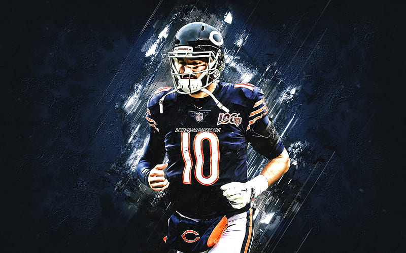 Mitchell Trubisky, Chicago Bears, NFL, american football, portrait, blue stone background, National Football League, HD wallpaper