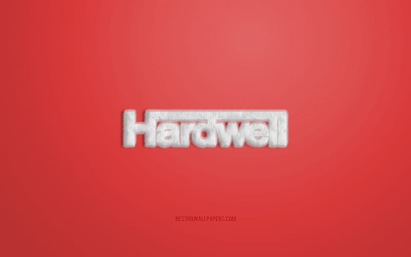 White Hardwell Logo, Red background, Hardwell 3D logo, Hardwell fur logo, creative fur art, Hardwell emblem, Dutch DJ, Hardwell, Robbert van de Corput, HD wallpaper