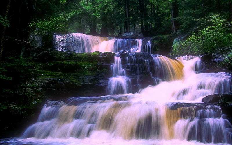 Waterfall at Delaware Water Gap, Pennsylvania, Water, USA, Forest, Nature, HD wallpaper