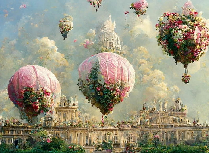 Globes, pink, flowers, Balloons, HD wallpaper