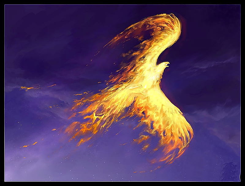 Phoenix Eagle, purple sky, fiery, flying creature, clouds, rises, rising, fantasy, soar, ashes, eagle, sky, fire, purple, flying, consume, landscape rises from the ashes, breath, mythical animal, animal, mythical, breath of life, rise, phoenix, purple landscape, dom, flames, breath of fire, bird, soaring, fire bird, creature, HD wallpaper