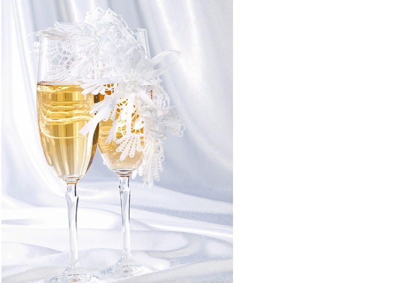 Celebrate, glas, lace, champagne, bow, wedding, HD wallpaper