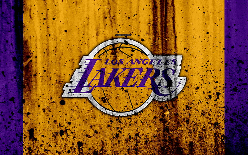 Los Angeles Lakers, grunge, NBA, basketball club, LA Lakers, Western Conference, USA, emblem, stone texture, basketball, Pacific Division, HD wallpaper