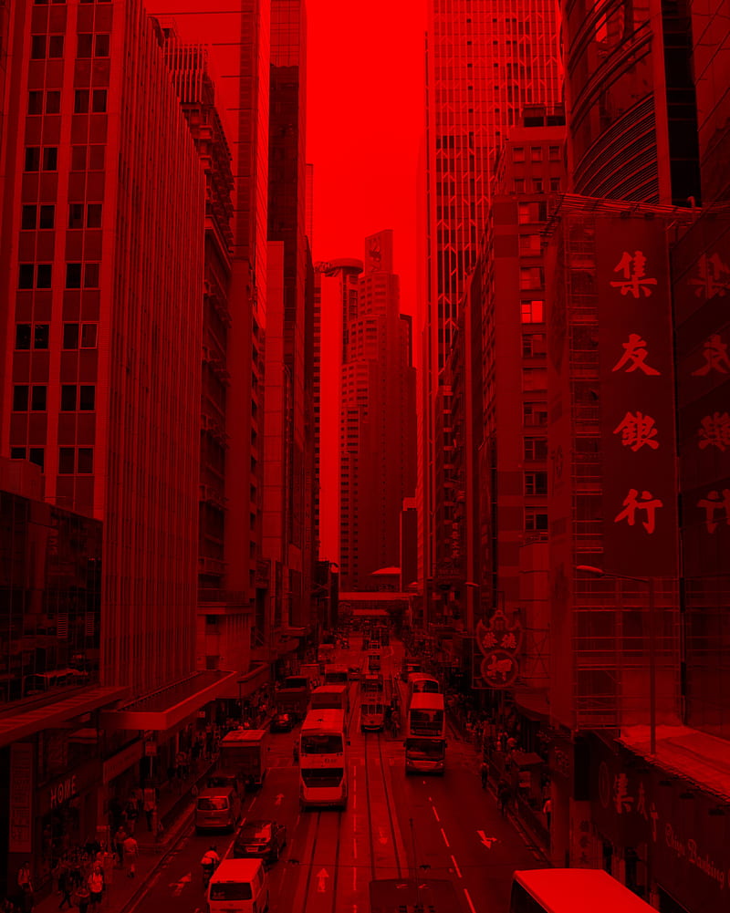 city, building, car road, red, effect, HD phone wallpaper